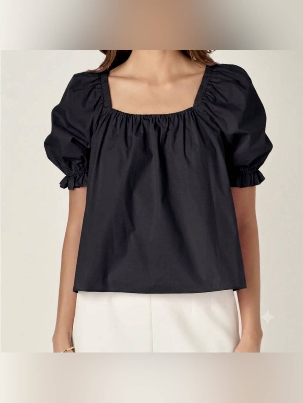 English Factory Black Puff Sleeve Top Size Medium